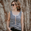 navy and grey striped nursing tank with orange zipper